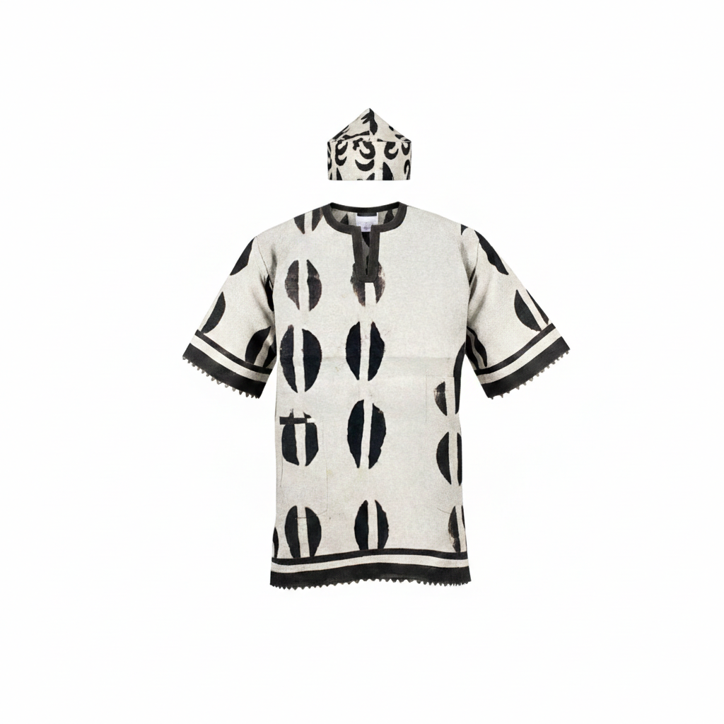 Tenue Sénoufo traditionnelle homme – chemise et chapeau – Image 3